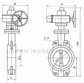 對夾式電動蝶閥外形尺寸，安裝圖